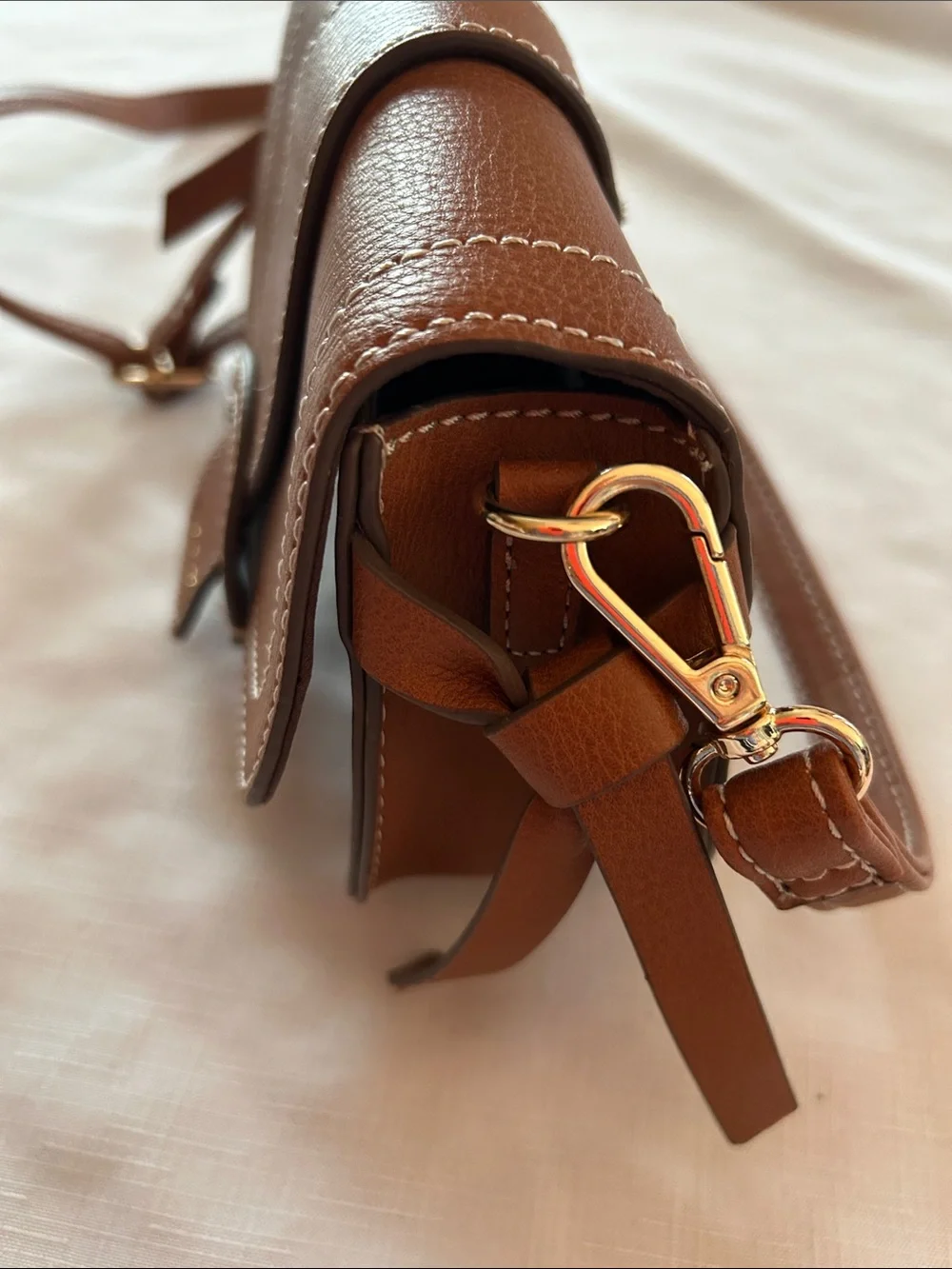 Rachel Zoe Saddle-Style Brown Leather Crossbody with Signature Ring